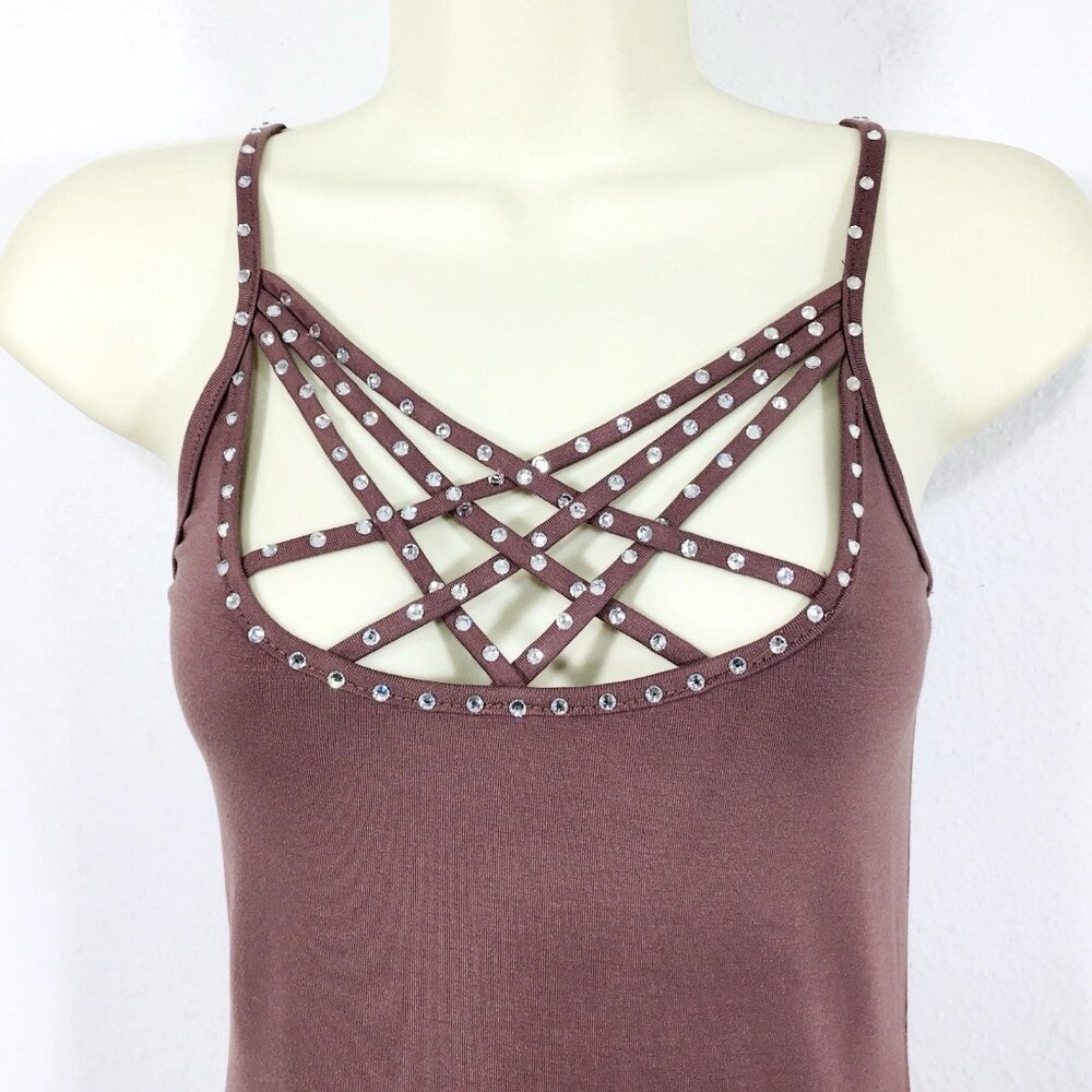 RED By BKE Top Sz S Cami Shimmering Crystal Trim Straps Fairy Glam